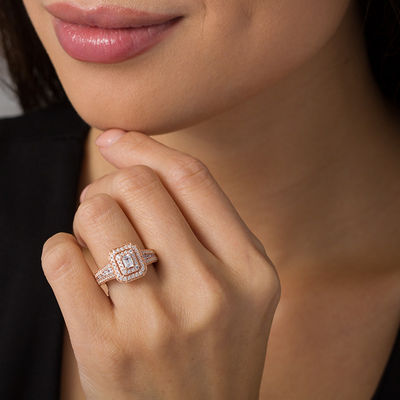 Fashion Gemstone Green Tourmaline Emerald Cut 14K Rose Gold Engagement Womens Diamond Band Ring Set
