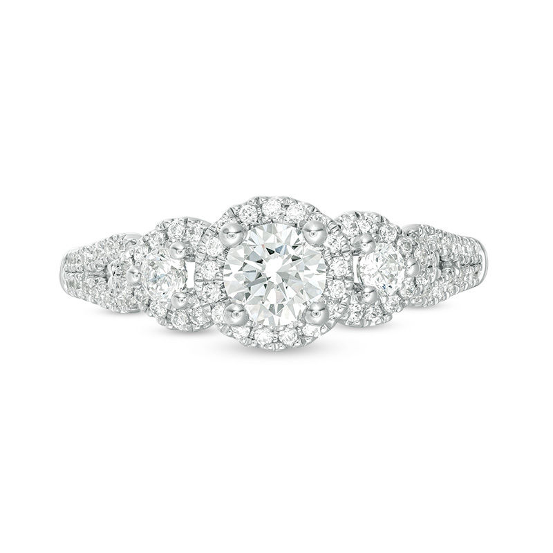 Main Image 6 of 7/8 CT. T.W. Diamond Past Present Future® Frame Engagement Ring in 14K White Gold
