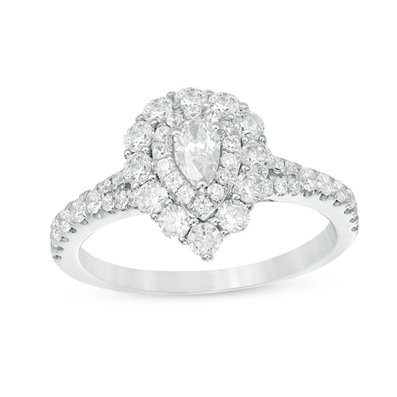 1 CT. T.w. Pear-Shaped Diamond Double Frame Split Shank Engagement Ring in 14K White Gold