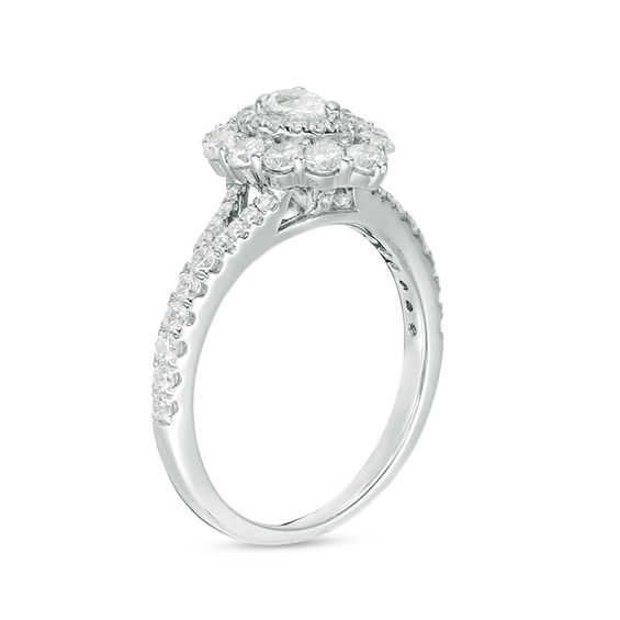 1 CT. T.w. Pear-Shaped Diamond Double Frame Split Shank Engagement Ring in 14K White Gold