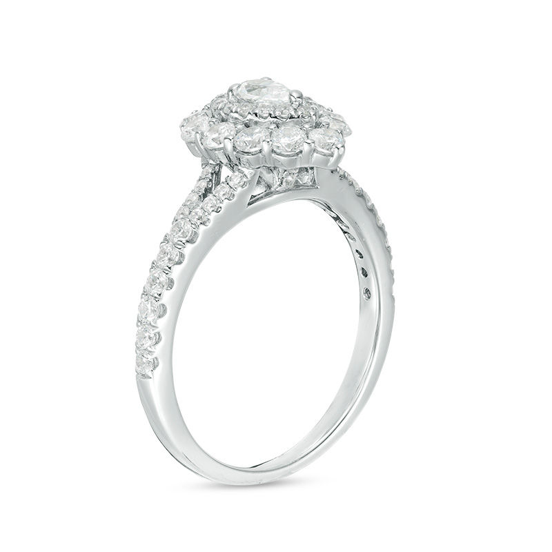 1 CT. T.W. Pear-Shaped Diamond Double Frame Split Shank Engagement Ring in 14K White Gold