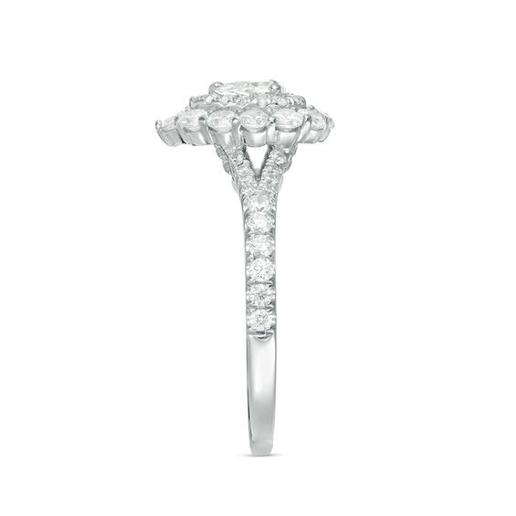 1 CT. T.w. Pear-Shaped Diamond Double Frame Split Shank Engagement Ring in 14K White Gold