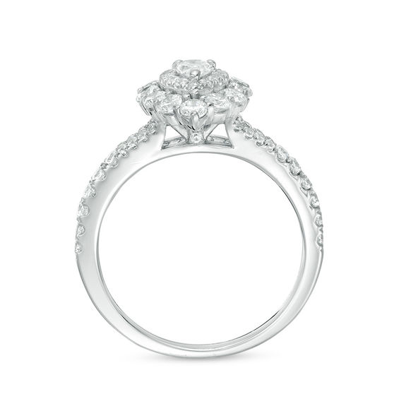 1 CT. T.w. Pear-Shaped Diamond Double Frame Split Shank Engagement Ring in 14K White Gold