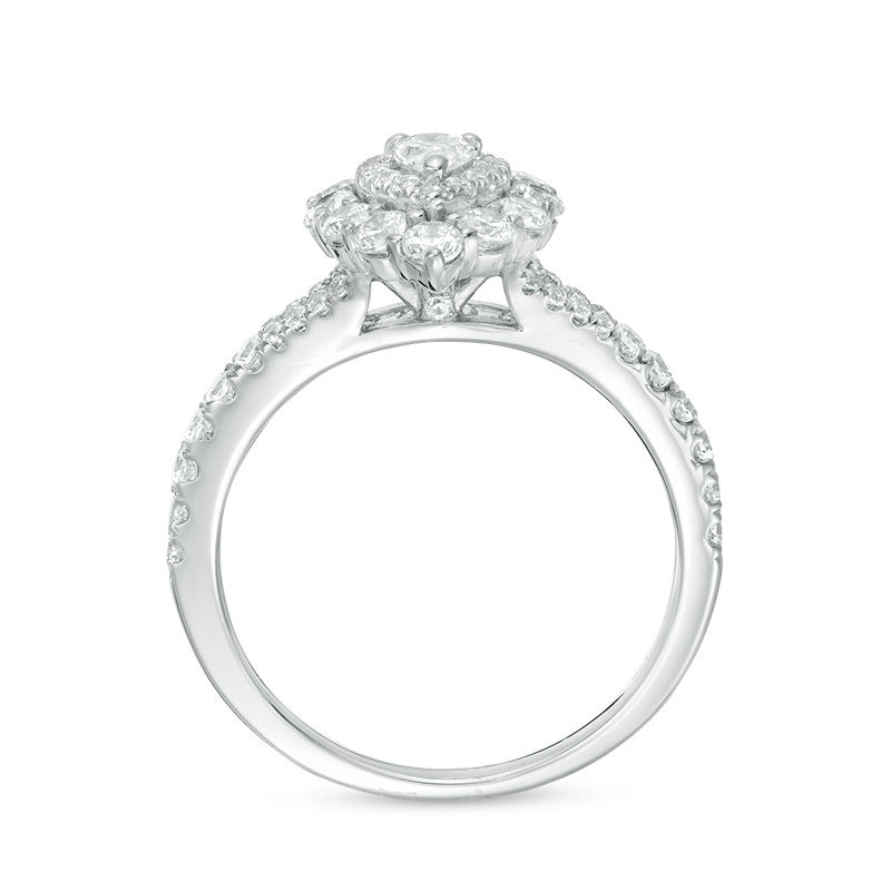 1 CT. T.W. Pear-Shaped Diamond Double Frame Split Shank Engagement Ring in 14K White Gold