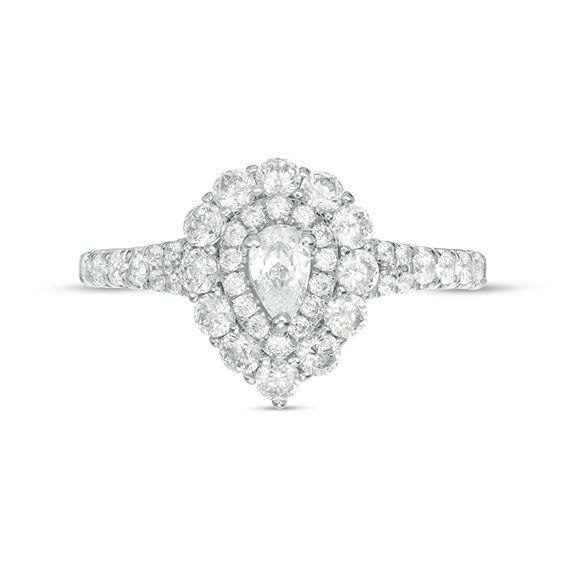 1 CT. T.w. Pear-Shaped Diamond Double Frame Split Shank Engagement Ring in 14K White Gold