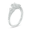 1 CT. T.W. Certified Emerald-Cut Diamond Frame Past Present Future® Ornate Engagement Ring in 14K White Gold (I/I1)