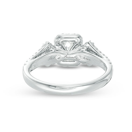 1 CT. T.w. Certified Emerald-Cut Diamond Frame Past Present FutureÂ® Ornate Engagement Ring in 14K White Gold (I/I1)
