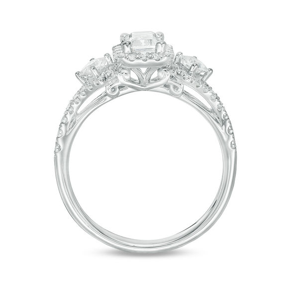 1 CT. T.w. Certified Emerald-Cut Diamond Frame Past Present FutureÂ® Ornate Engagement Ring in 14K White Gold (I/I1)