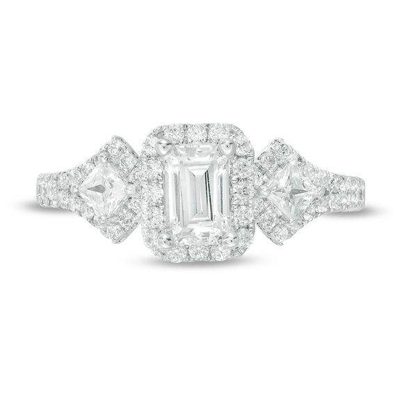 1 CT. T.w. Certified Emerald-Cut Diamond Frame Past Present FutureÂ® Ornate Engagement Ring in 14K White Gold (I/I1)