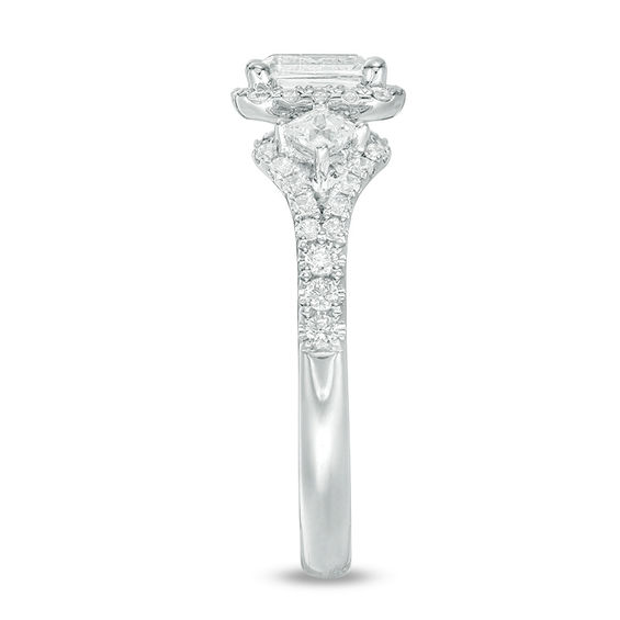 1 CT. T.w. Certified Emerald-Cut Diamond Frame Past Present FutureÂ® Ornate Engagement Ring in 14K White Gold (I/I1)
