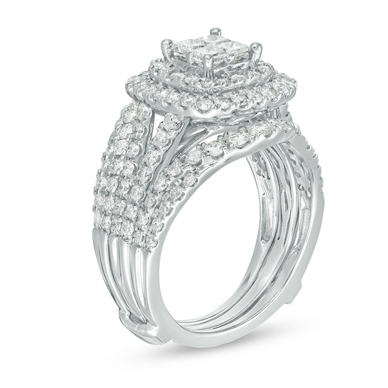 Main Image 2 of 2 CT. T.W. Quad Princess-Cut Diamond Double Frame Bridal Set in 14K White Gold