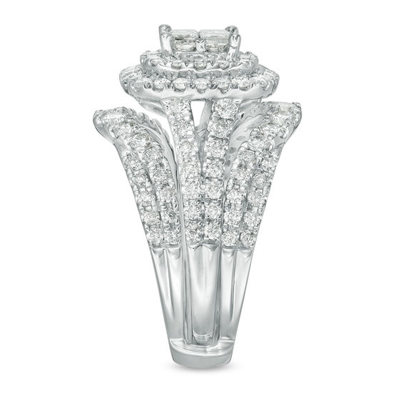 2 CT. T.w. Quad Princess-Cut Diamond Double Frame Bridal Set in 14K White Gold