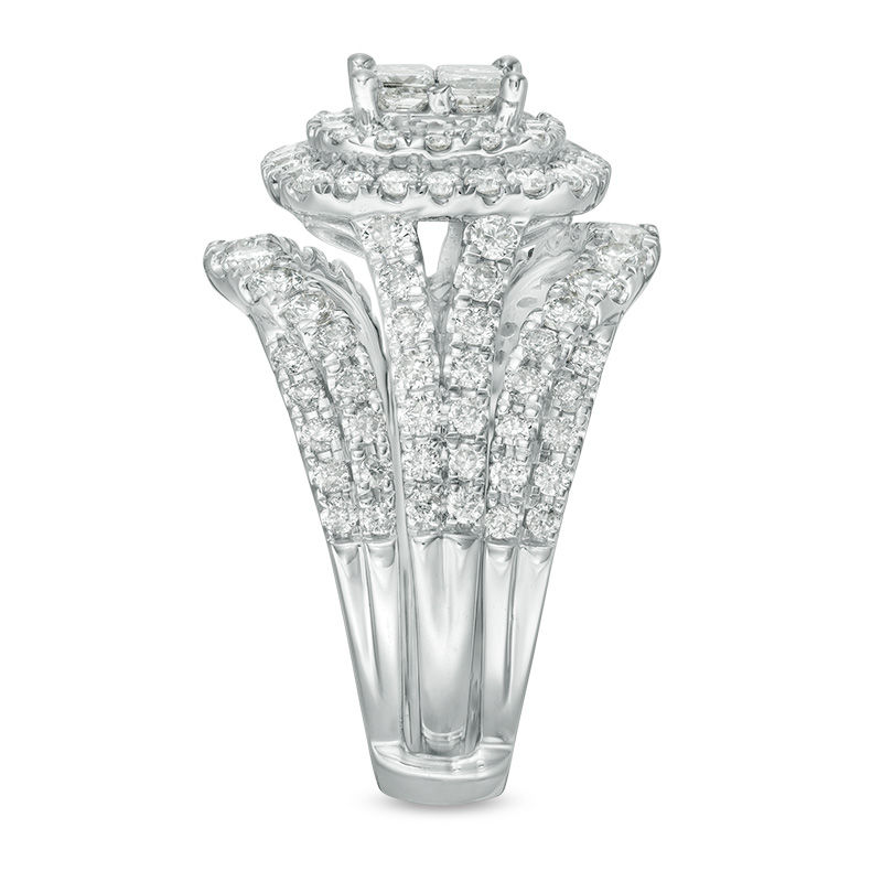 Main Image 4 of 2 CT. T.W. Quad Princess-Cut Diamond Double Frame Bridal Set in 14K White Gold