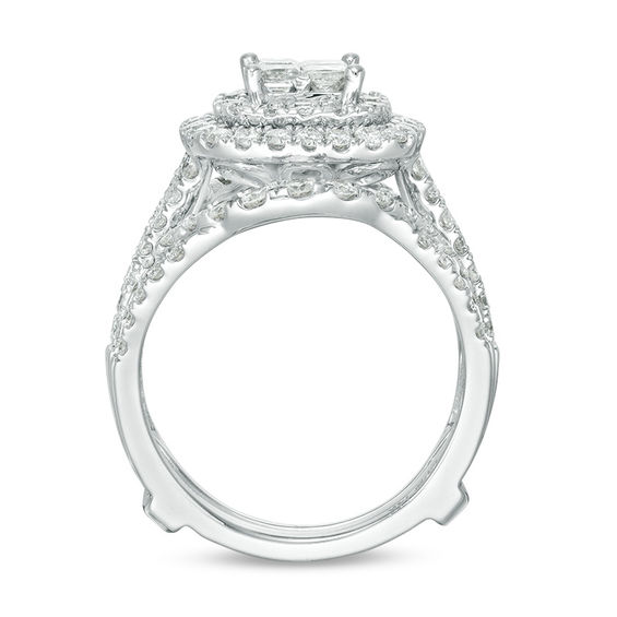 2 CT. T.w. Quad Princess-Cut Diamond Double Frame Bridal Set in 14K White Gold