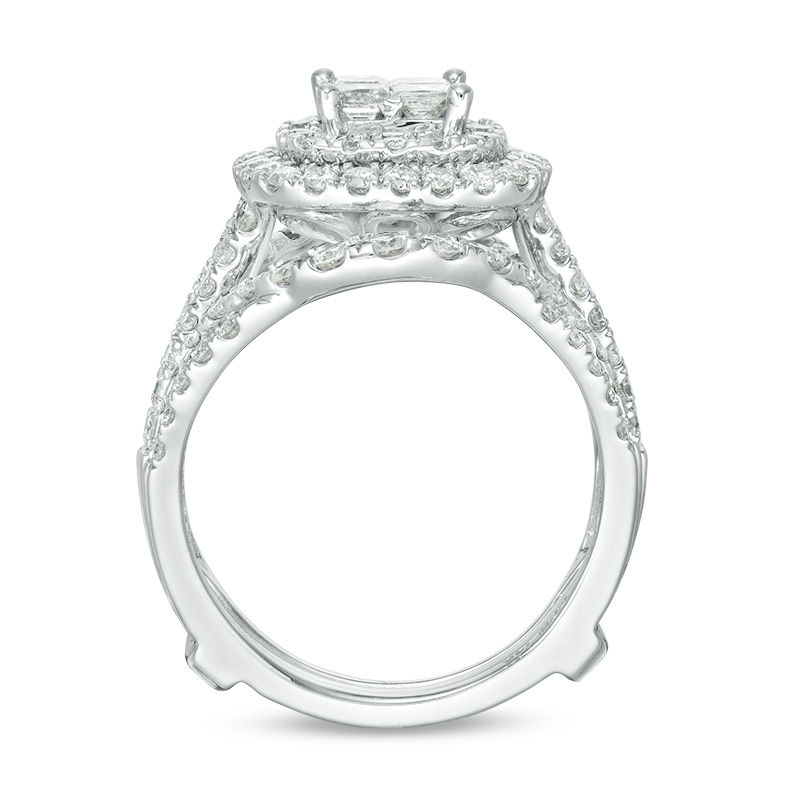 Main Image 5 of 2 CT. T.W. Quad Princess-Cut Diamond Double Frame Bridal Set in 14K White Gold