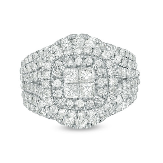 2 CT. T.w. Quad Princess-Cut Diamond Double Frame Bridal Set in 14K White Gold