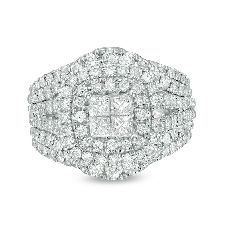 Main Image 6 of 2 CT. T.W. Quad Princess-Cut Diamond Double Frame Bridal Set in 14K White Gold