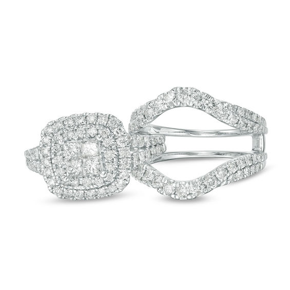 2 CT. T.w. Quad Princess-Cut Diamond Double Frame Bridal Set in 14K White Gold