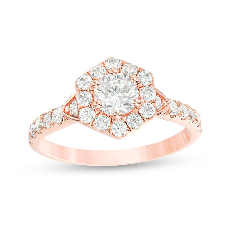 Main Image 1 of 1 CT. T.W. Diamond Hexagon Frame Engagement Ring in 14K Rose Gold