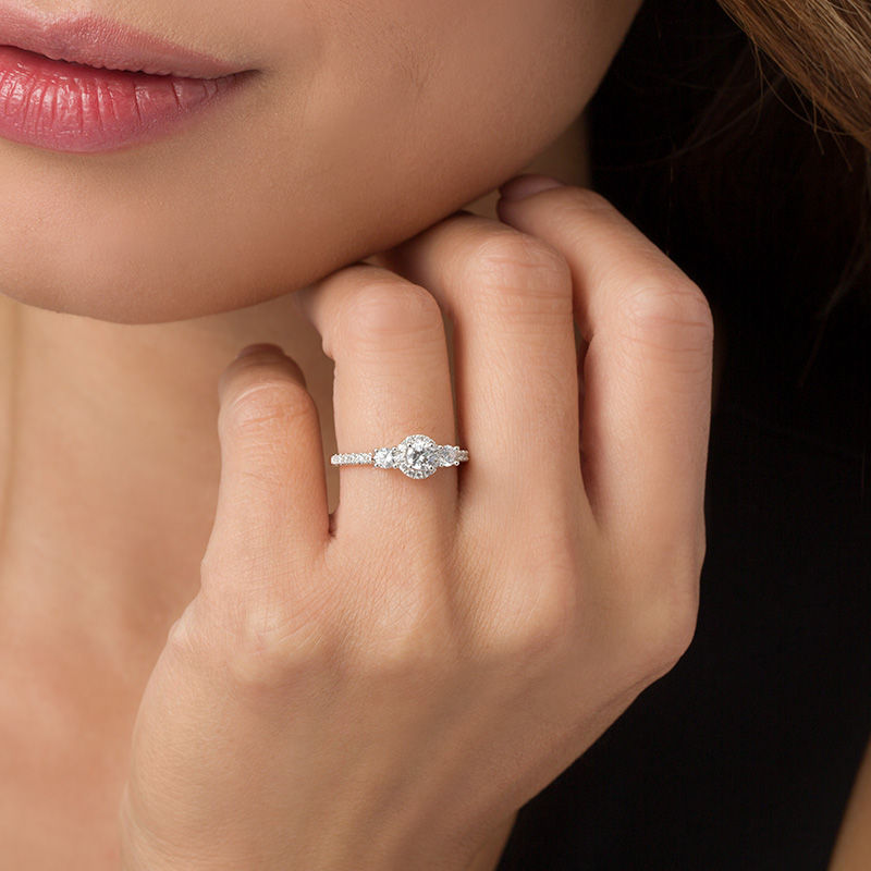 Main Image 3 of 3/4 CT. T.W. Diamond Past Present Future® Frame Engagement Ring in 14K White Gold