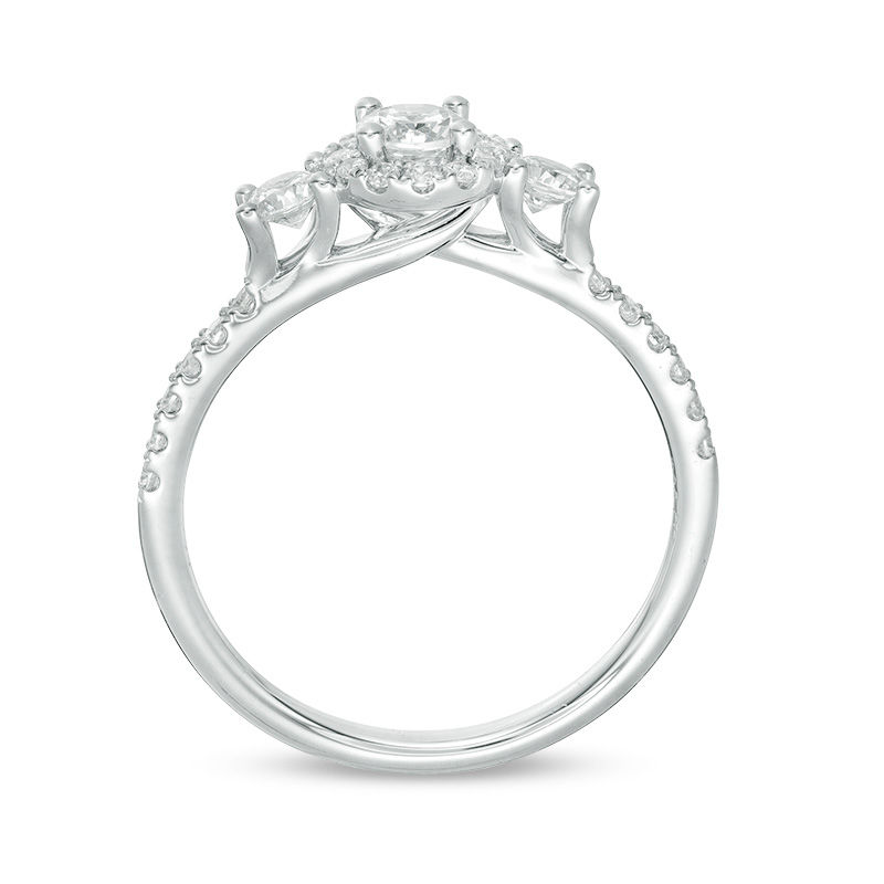 Main Image 4 of 3/4 CT. T.W. Diamond Past Present Future® Frame Engagement Ring in 14K White Gold