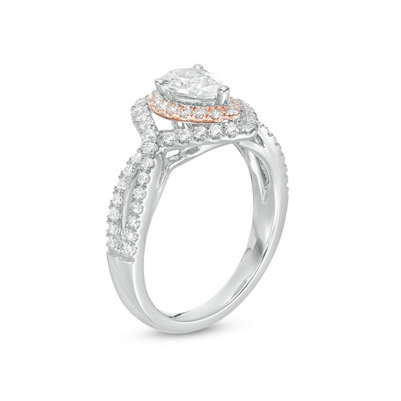 1 CT. T.w. Pear-Shaped Diamond Double Frame Crossover Engagement Ring in 14K Two-Tone Gold