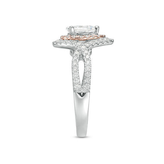1 CT. T.w. Pear-Shaped Diamond Double Frame Crossover Engagement Ring in 14K Two-Tone Gold