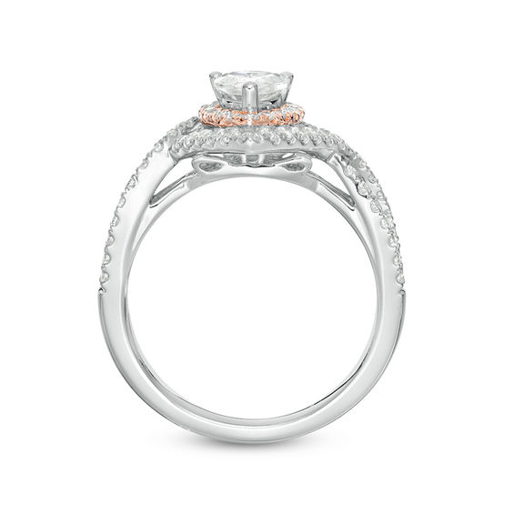 1 CT. T.w. Pear-Shaped Diamond Double Frame Crossover Engagement Ring in 14K Two-Tone Gold