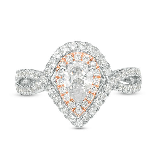 1 CT. T.w. Pear-Shaped Diamond Double Frame Crossover Engagement Ring in 14K Two-Tone Gold