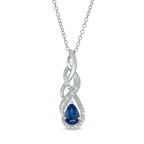 Pear-Shaped Lab-Created Blue and White Sapphire Infinity Overlay Pendant in Sterling Silver