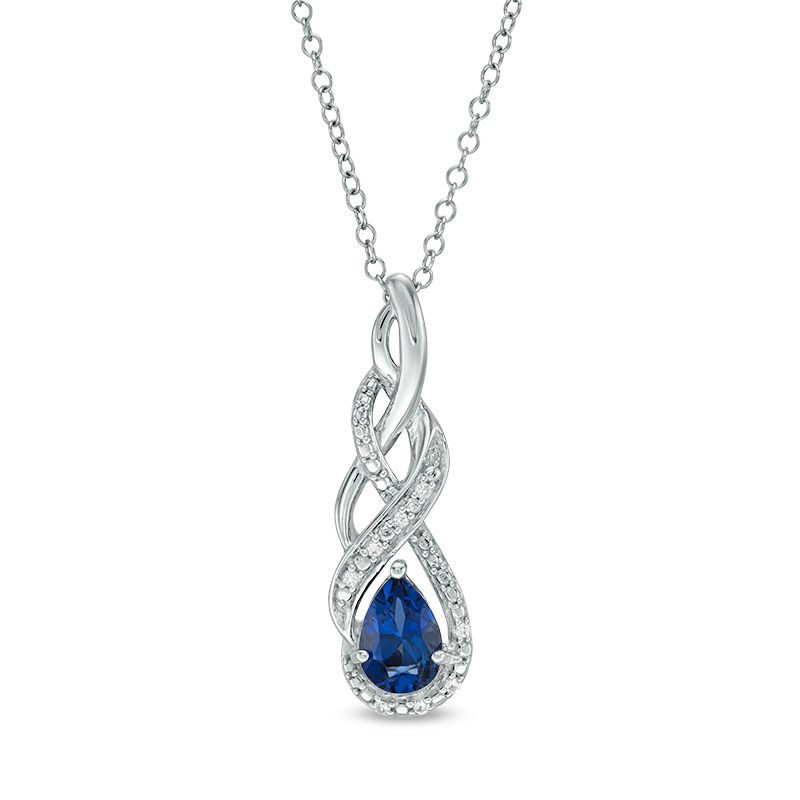 Pear-Shaped Lab-Created Blue and White Sapphire Infinity Overlay Pendant in Sterling Silver