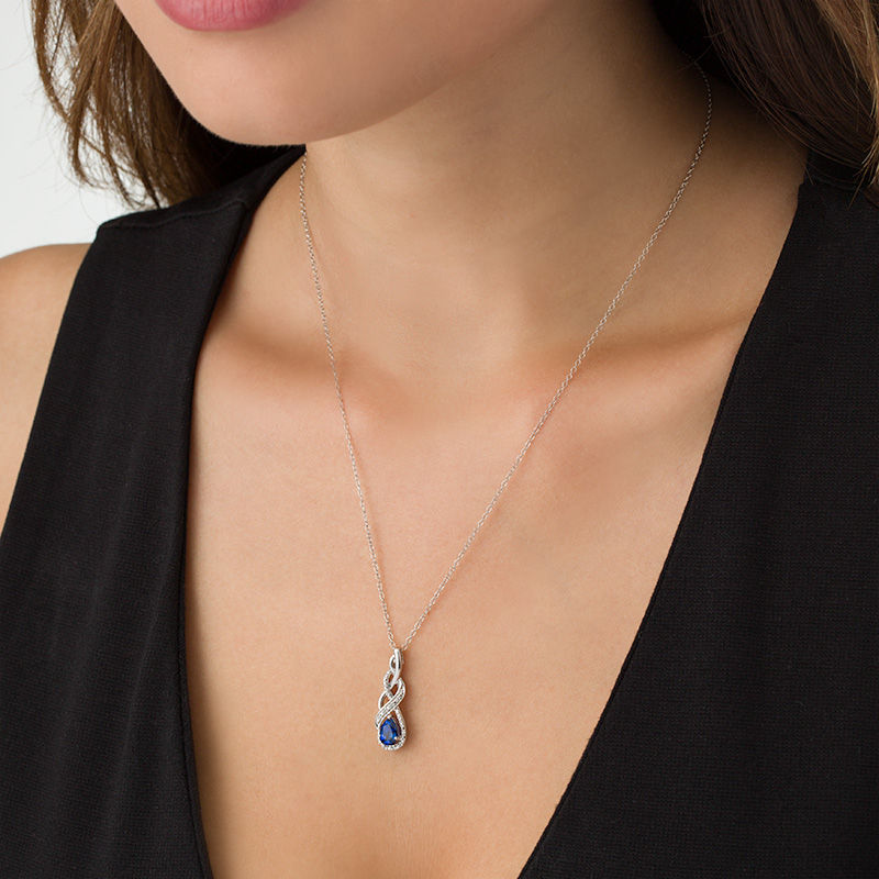 Main Image 2 of Pear-Shaped Lab-Created Blue and White Sapphire Infinity Overlay Pendant in Sterling Silver
