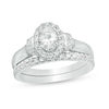 Thumbnail Image 1 of 1 CT. T.W. Oval Diamond Frame Collar Bridal Set in 14K White Gold