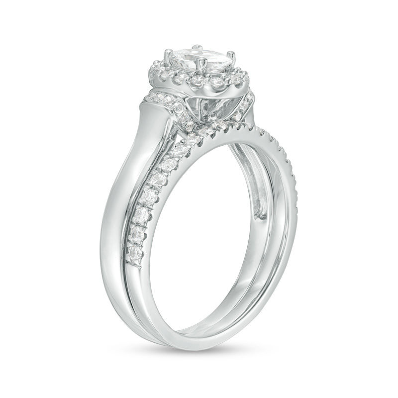 Main Image 3 of 1 CT. T.W. Oval Diamond Frame Collar Bridal Set in 14K White Gold