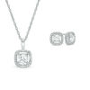Thumbnail Image 1 of Lab-Created White Sapphire Cushion Frame Pendant and Stud Earrings Set in Sterling Silver