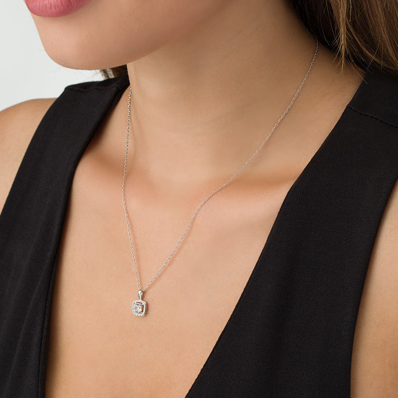 Main Image 2 of Lab-Created White Sapphire Cushion Frame Pendant and Stud Earrings Set in Sterling Silver