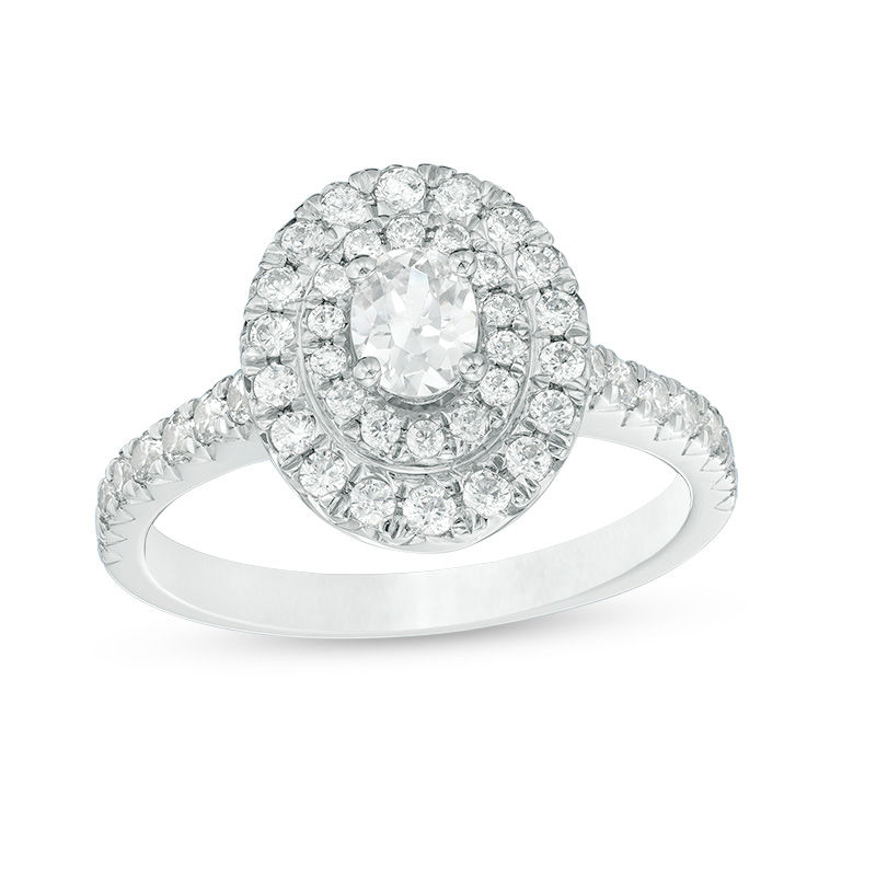 Main Image 1 of 1 CT. T.W. Oval and Round Diamond Double Frame Engagement Ring in 14K White Gold