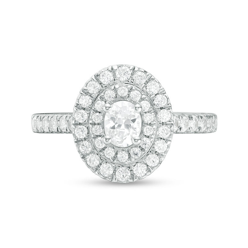 Main Image 4 of 1 CT. T.W. Oval and Round Diamond Double Frame Engagement Ring in 14K White Gold