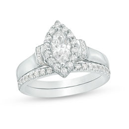 1 CT. T.W. Marquise Diamond Frame Collar Bridal Set in 14K White Gold