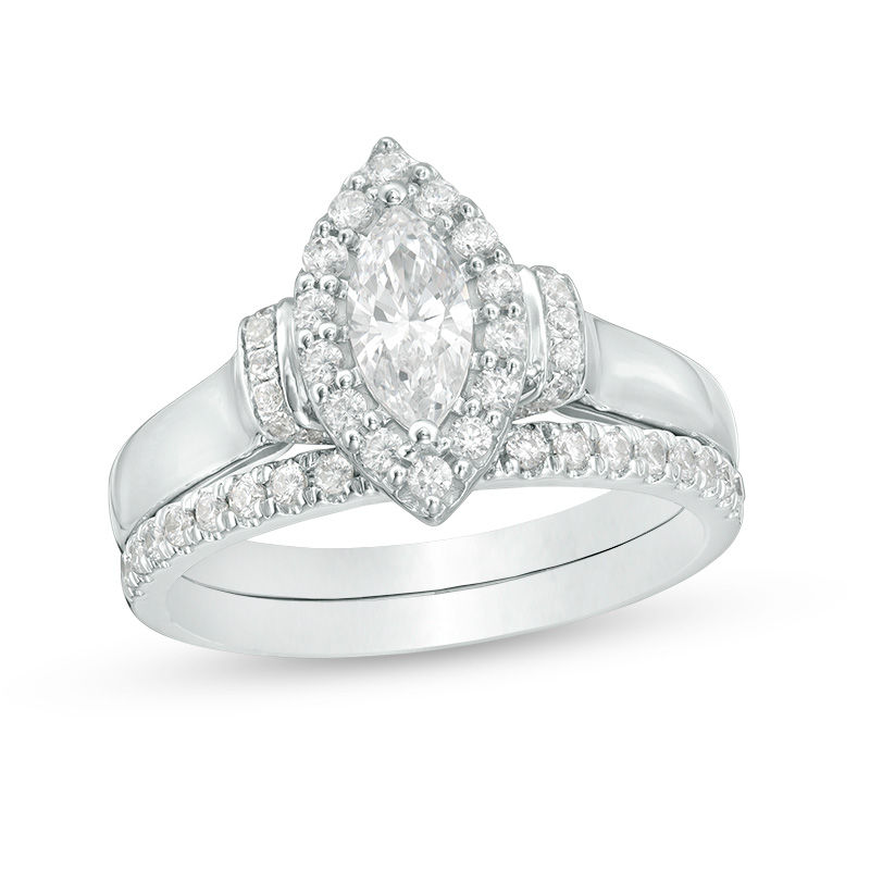 Main Image 1 of 1 CT. T.W. Marquise Diamond Frame Collar Bridal Set in 14K White Gold