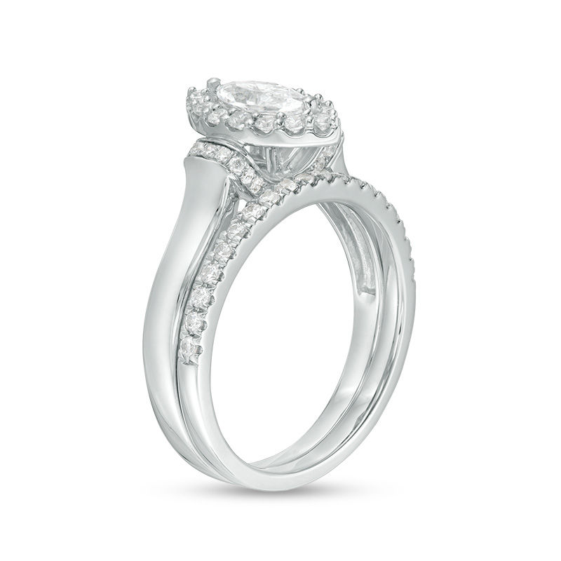 Main Image 3 of 1 CT. T.W. Marquise Diamond Frame Collar Bridal Set in 14K White Gold