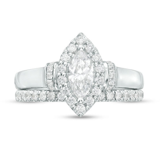 1 CT. T.w. Marquise Diamond Frame Collar Bridal Set in 14K White Gold