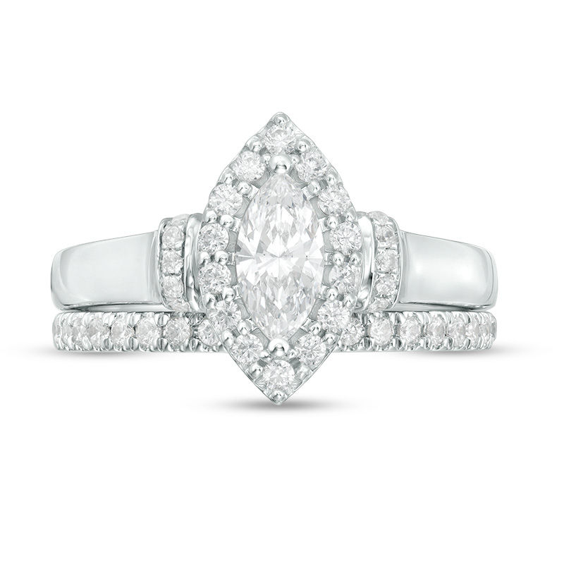 Main Image 4 of 1 CT. T.W. Marquise Diamond Frame Collar Bridal Set in 14K White Gold