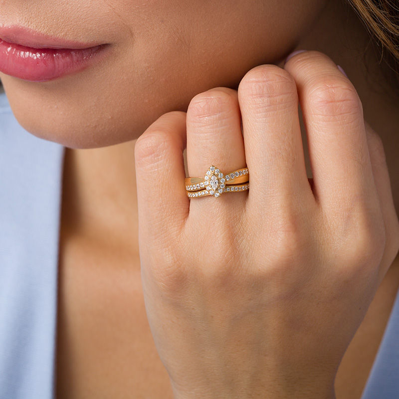 Main Image 2 of 5/8 CT. T.W. Marquise Diamond Frame Crossover Bridal Set in 14K Gold