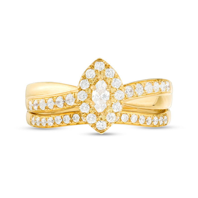 Main Image 4 of 5/8 CT. T.W. Marquise Diamond Frame Crossover Bridal Set in 14K Gold