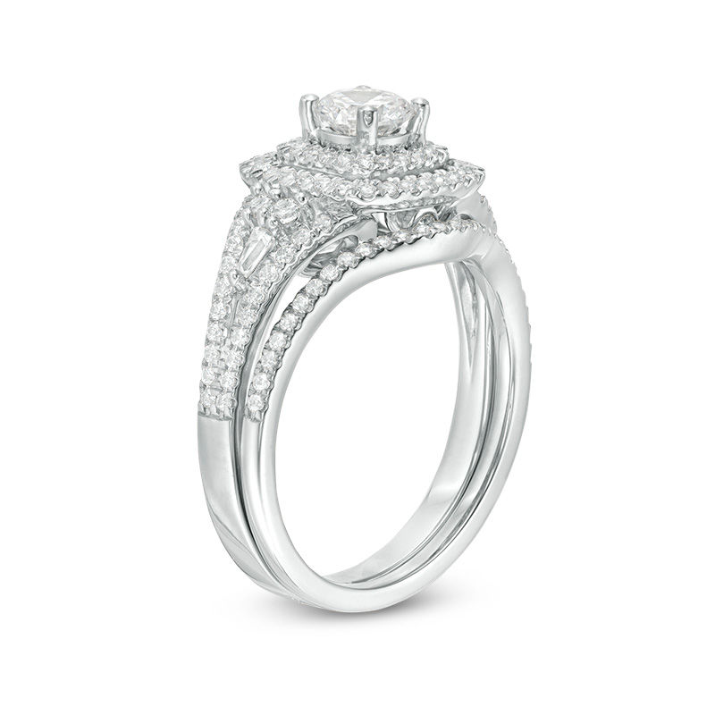 Main Image 3 of 1-1/5 CT. T.W. Diamond Double Cushion Frame Bridal Set in 14K White Gold