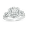 Thumbnail Image 1 of 1 CT. T.W. Diamond Double Cushion Frame Collar Vintage-Style Engagement Ring in 14K White Gold