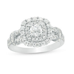 1 CT. T.W. Diamond Double Cushion Frame Collar Vintage-Style Engagement Ring in 14K White Gold