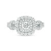Thumbnail Image 4 of 1 CT. T.W. Diamond Double Cushion Frame Collar Vintage-Style Engagement Ring in 14K White Gold