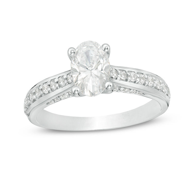 1-1/2 CT. T.W. Oval Diamond Pavé Engagement Ring in 14K White Gold